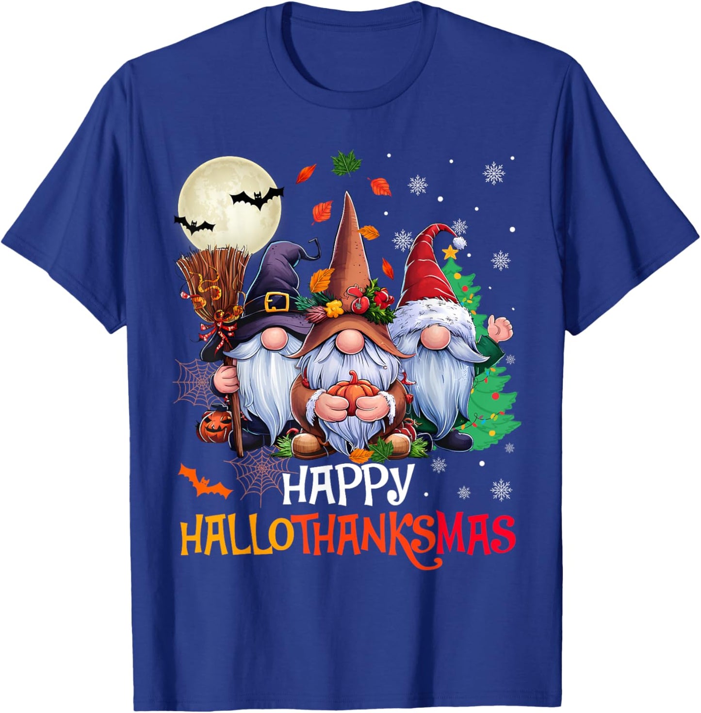 Happy Hallothanksmas Gnomes Lover Halloween Merry Christmas T-Shirt - T-Shirt | Royal