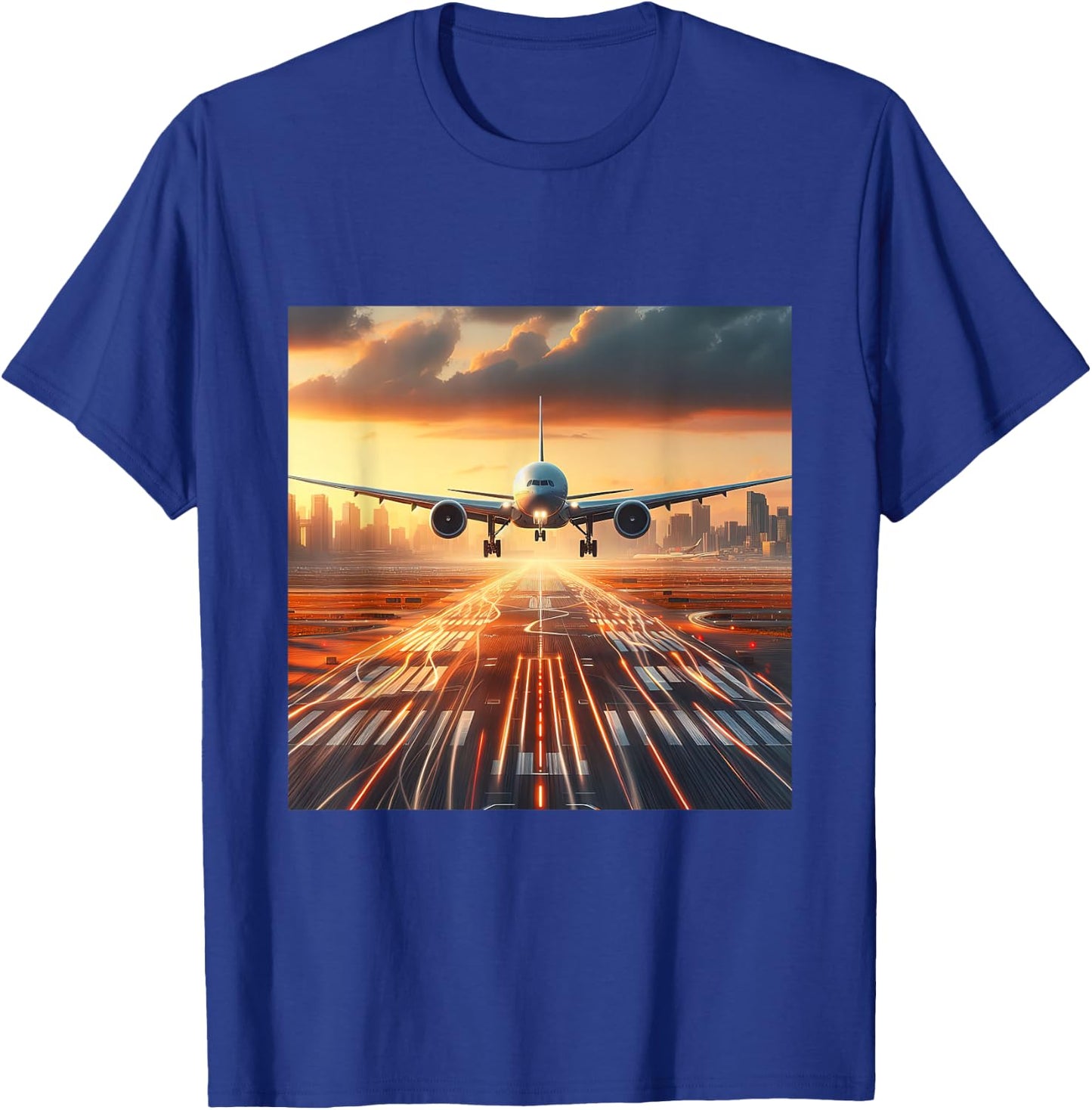 B-777 Aircraft Aviation Airplane Airport Runway Landing T-Shirt - T-Shirt | Royal
