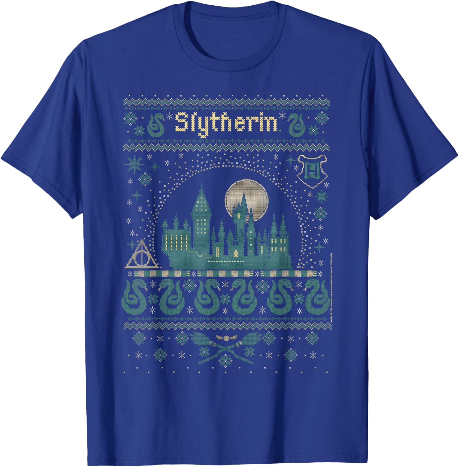 Harry Potter Christmas Slytherin Ugly Sweater T-Shirt - T-Shirt | Royal