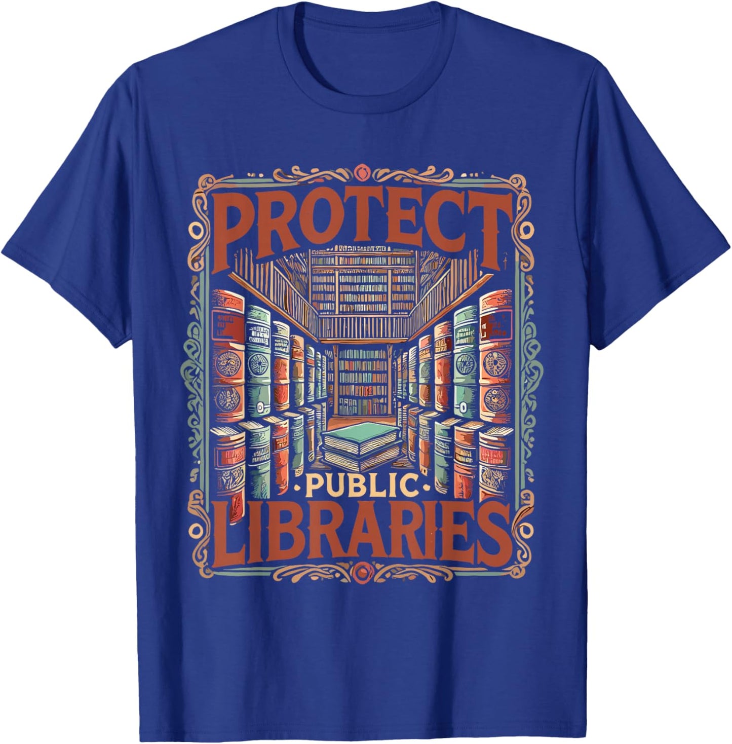 Vintage Reading Library | Protect Public Libraries T-Shirt - T-Shirt | Royal