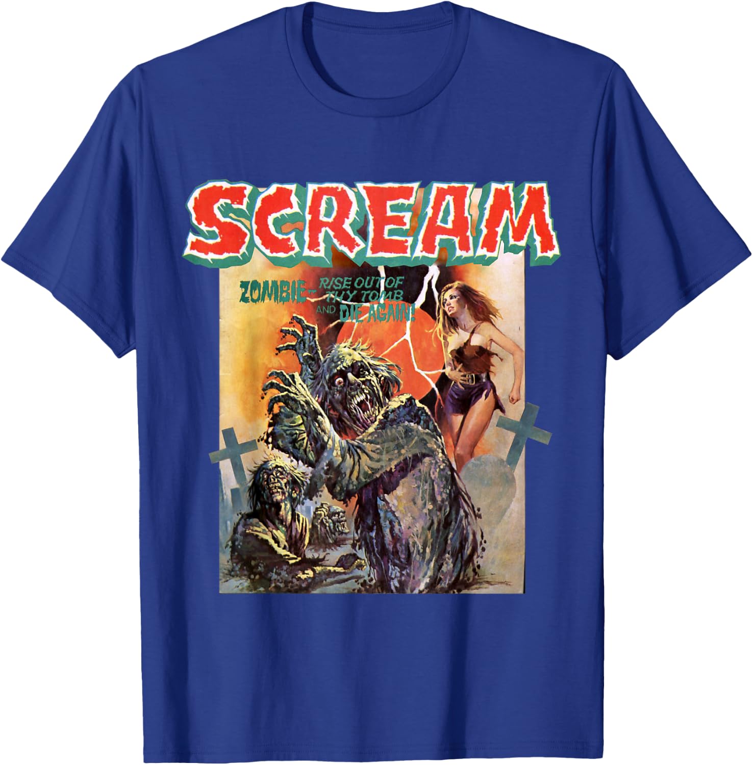 Zombie Vintage Movie Horror Poster Comic Book Graphic T-Shirt - T-Shirt | Royal