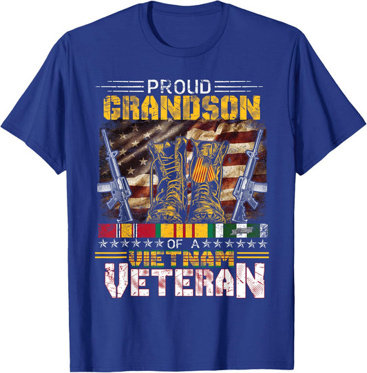 Proud Grandson Of A Vietnam Veteran Shirt | Vietnam War Vet T-Shirt - T-Shirt | Royal
