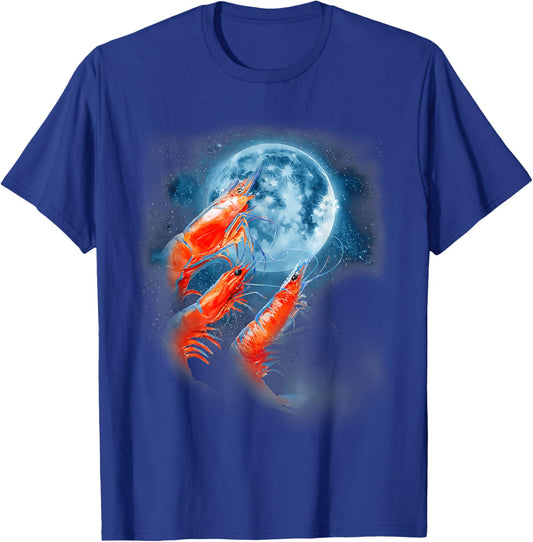Three Shrimp Moon | Funny 3 Shrimp Howling Moon Men Women T-Shirt - T-Shirt | Royal