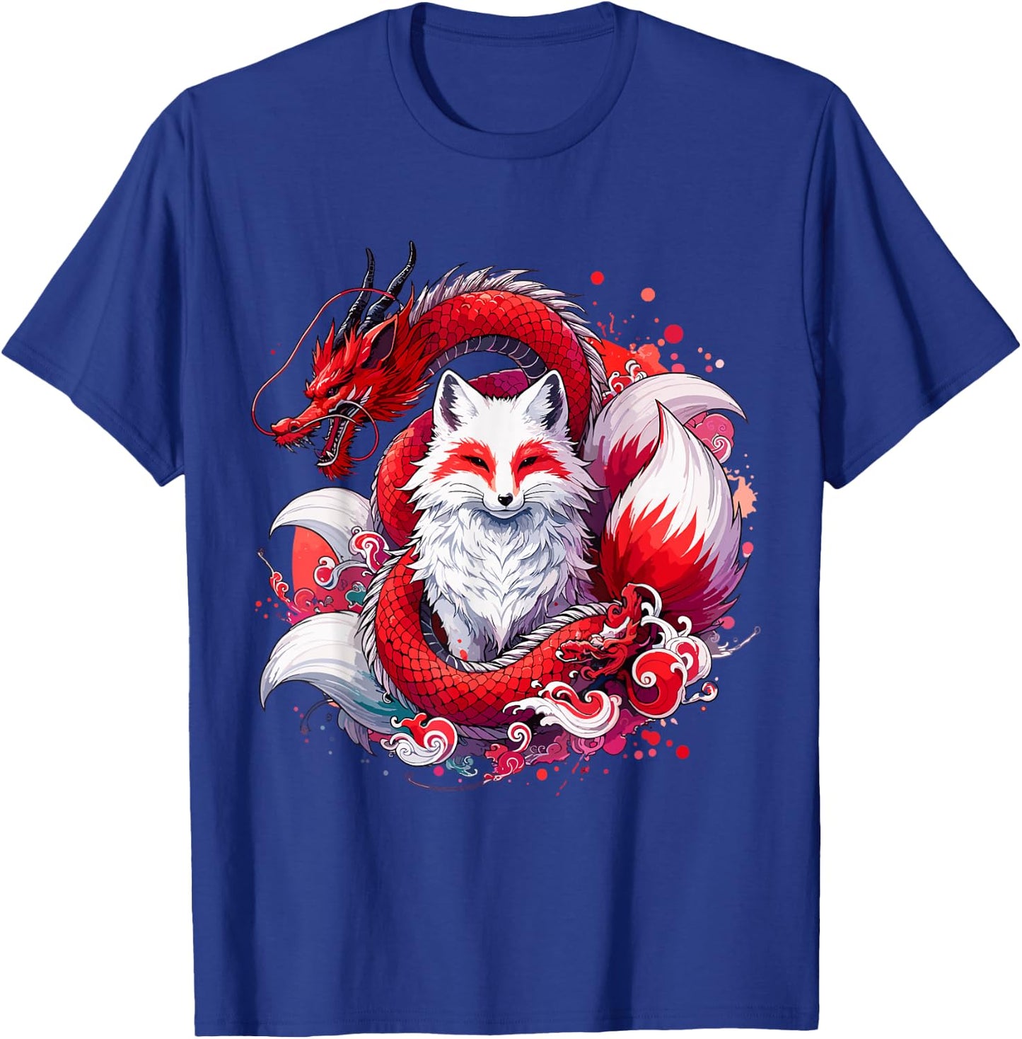 Nine-tailed Fox Kitsune Dragon Japanese T-Shirt - T-Shirt | Royal