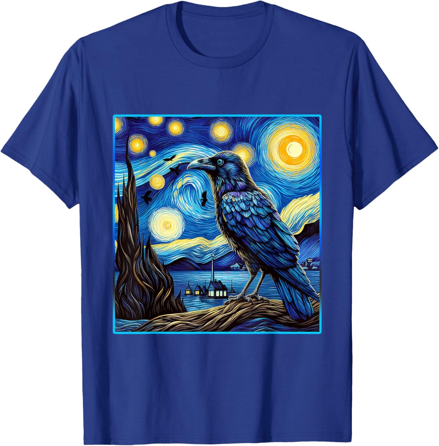 Raven Starry Night Shirt Van Gogh Painting Black Crow Lover T-Shirt - T-Shirt | Royal