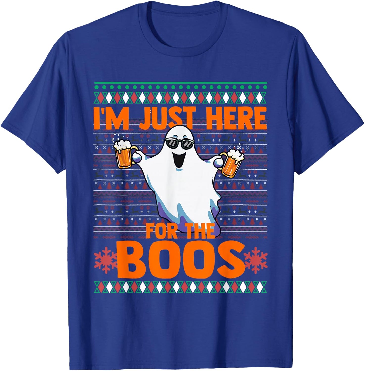 Funny Halloween Ghost Here For The Booze Joke Ugly Sweater T-Shirt - T-Shirt | Royal