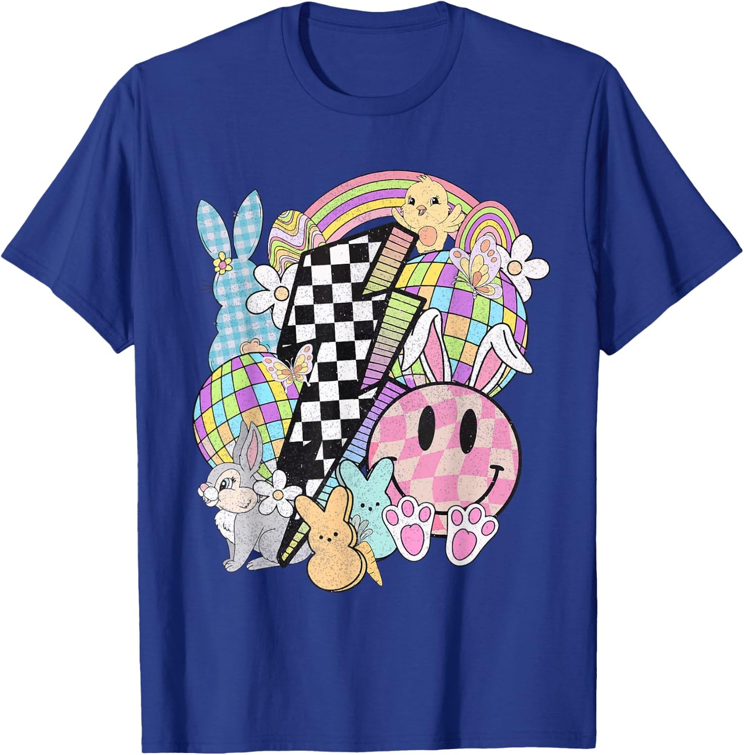 Retro Groovy Happy Easter Bunny Smile Face For Girls T-Shirt - T-Shirt | Royal
