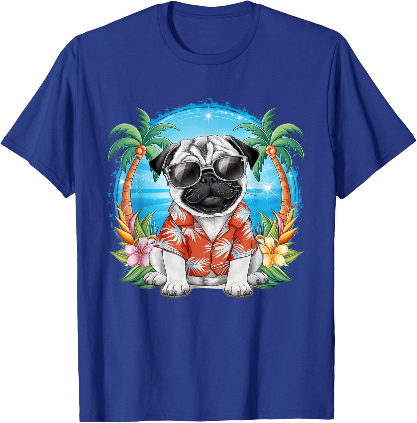 Funny Pug Summer Hawaiian Vibes Tropical Beach Women T-Shirt - T-Shirt | Royal