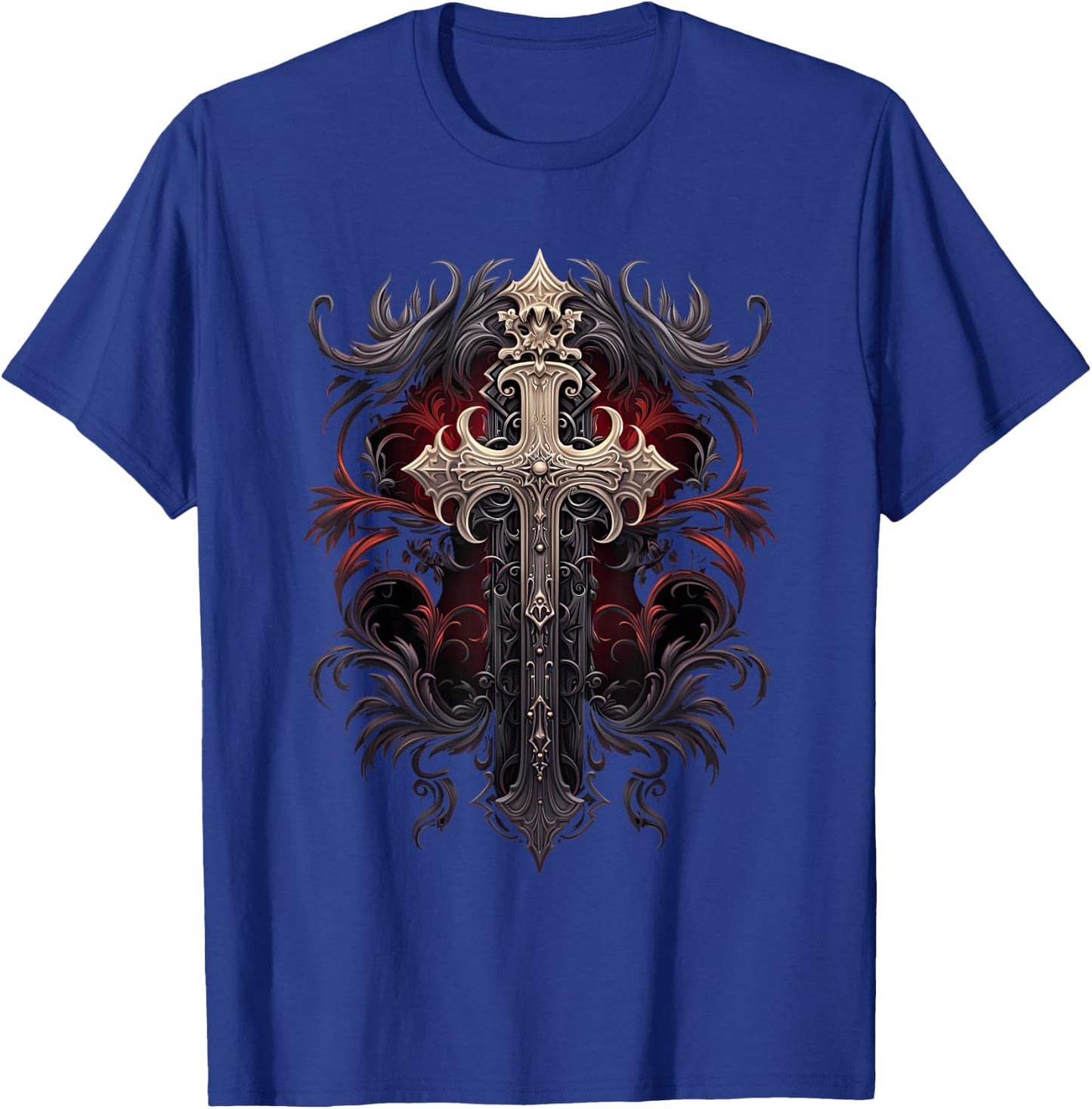 Gothic Cross Goths Design Filigree Victorian Cross T-Shirt - T-Shirt | Royal