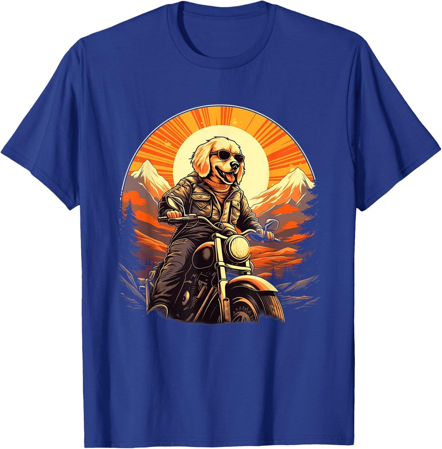 Biker Golden Retriever Dog Riding Motorcycle Men Women Girls Kids T-Shirt - T-Shirt | Royal