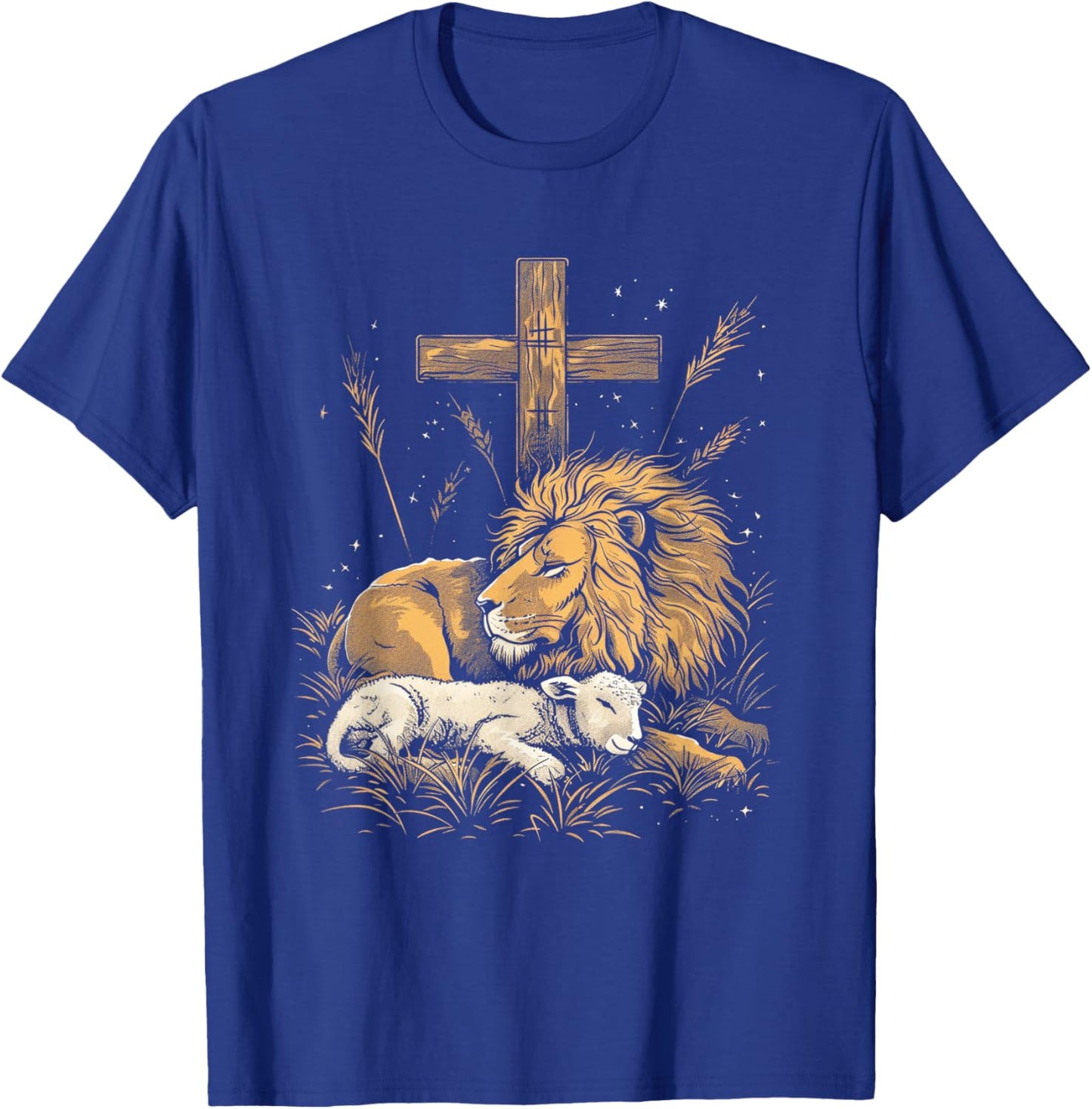 Religious Art Faith Spiritual Symbol Biblical Christianity Lion Lamb Christian Cross T-Shirt - T-Shirt | Royal