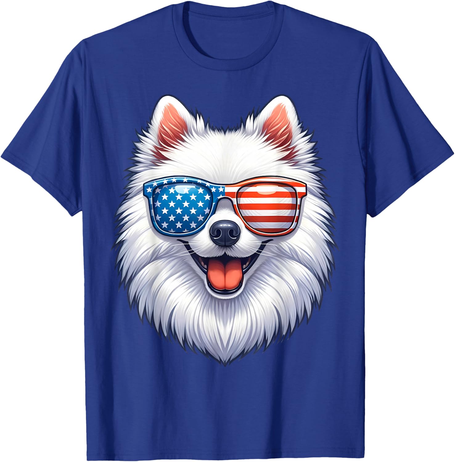 American Eskimo Dog USA Flag Funny Patriotic T-Shirt - T-Shirt | Royal