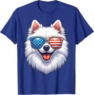 American Eskimo Dog USA Flag Funny Patriotic T-Shirt - T-Shirt | Royal