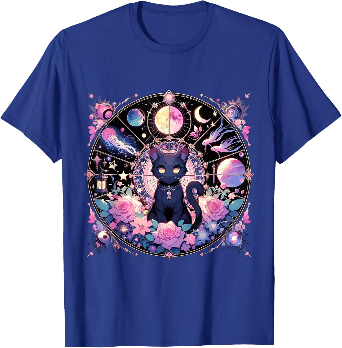 Moon Phases Crystal Witchy Cute Black Cat Kawaii Pastel Goth T-Shirt - T-Shirt | Royal