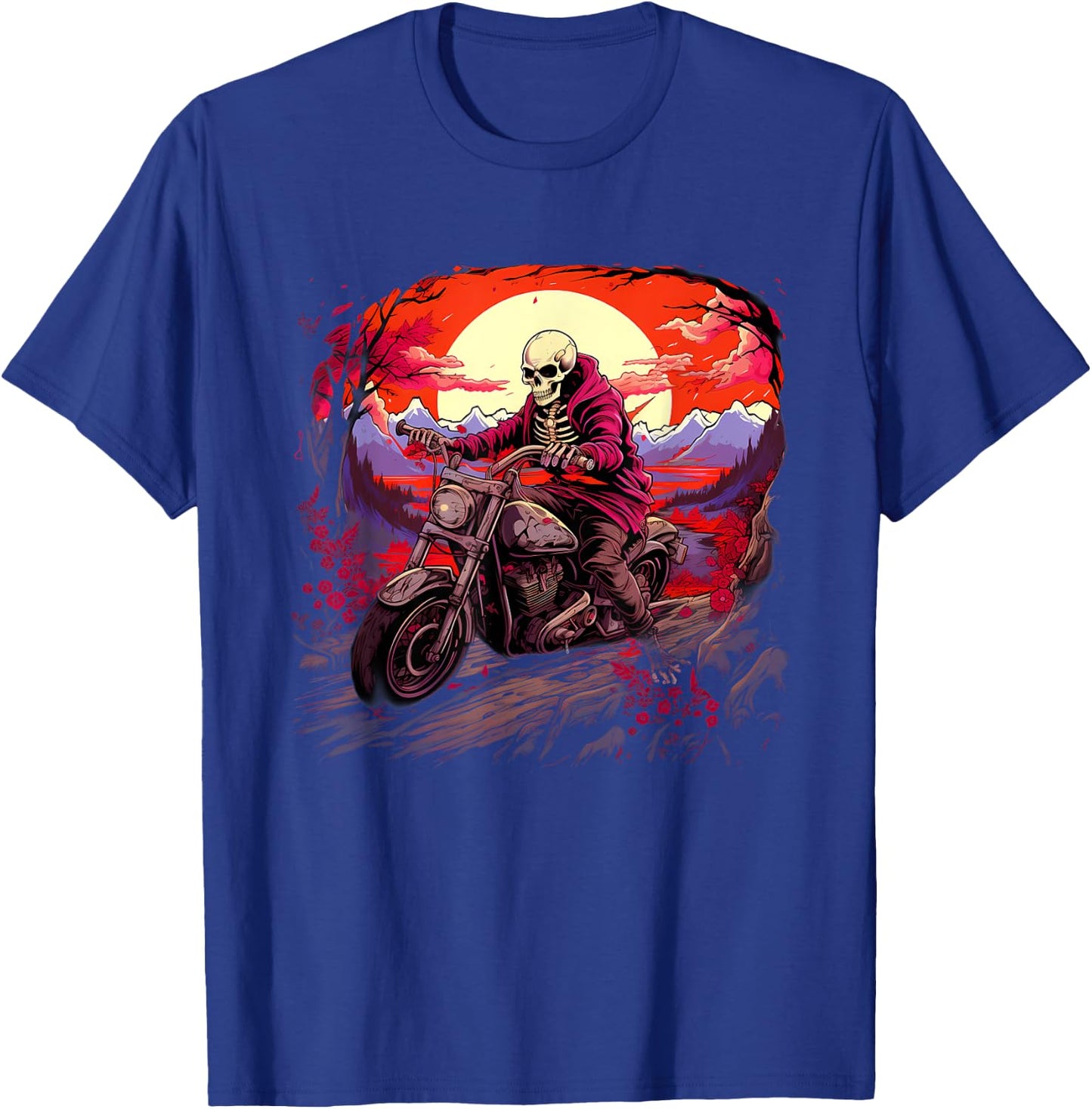Biker Skeleton Riding Motorcycle T-Shirt - T-Shirt | Royal