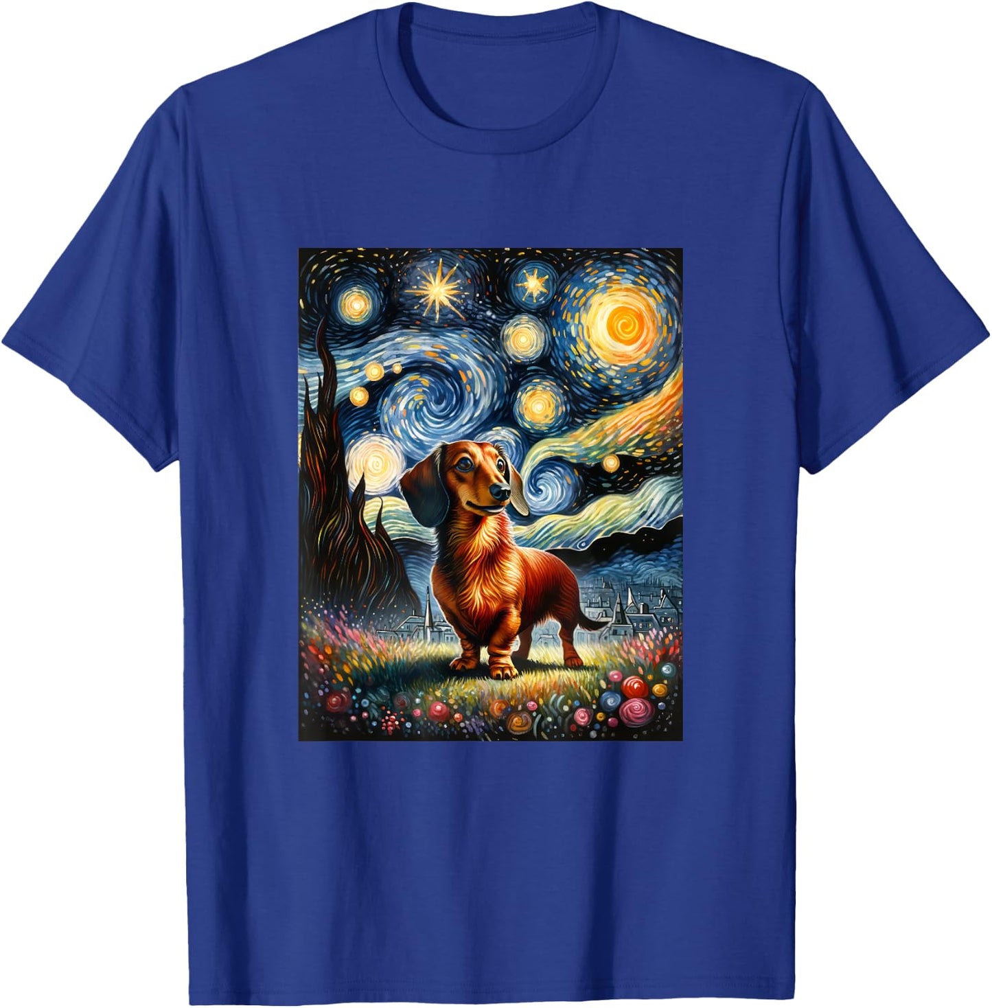 Dachshund Dog Van Gogh Starry Night Painting Men Women Girls Kids T-Shirt - T-Shirt | Royal