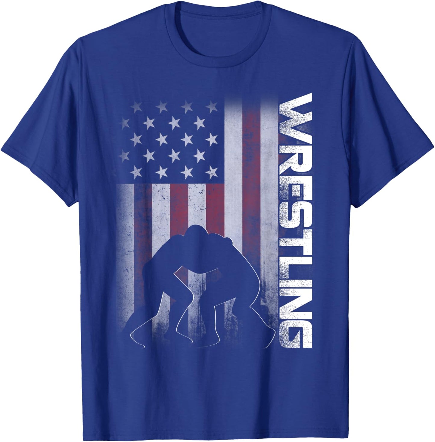 American Flag Wrestling Distressed Wrestle Gift Kids Men T-Shirt - T-Shirt | Royal