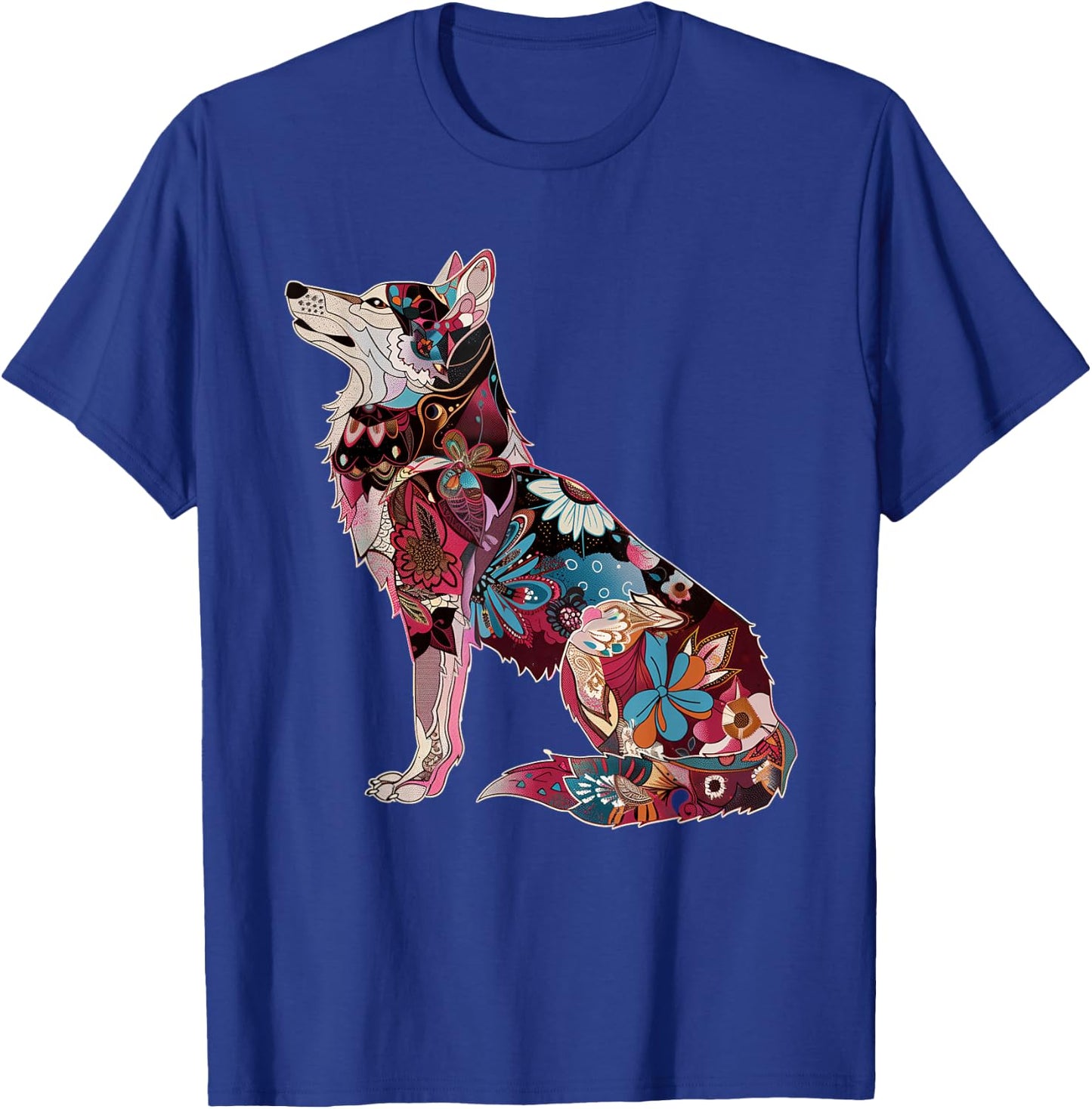 Wolf Vintage Flowers Floral Wolf Lover T-Shirt - T-Shirt | Royal