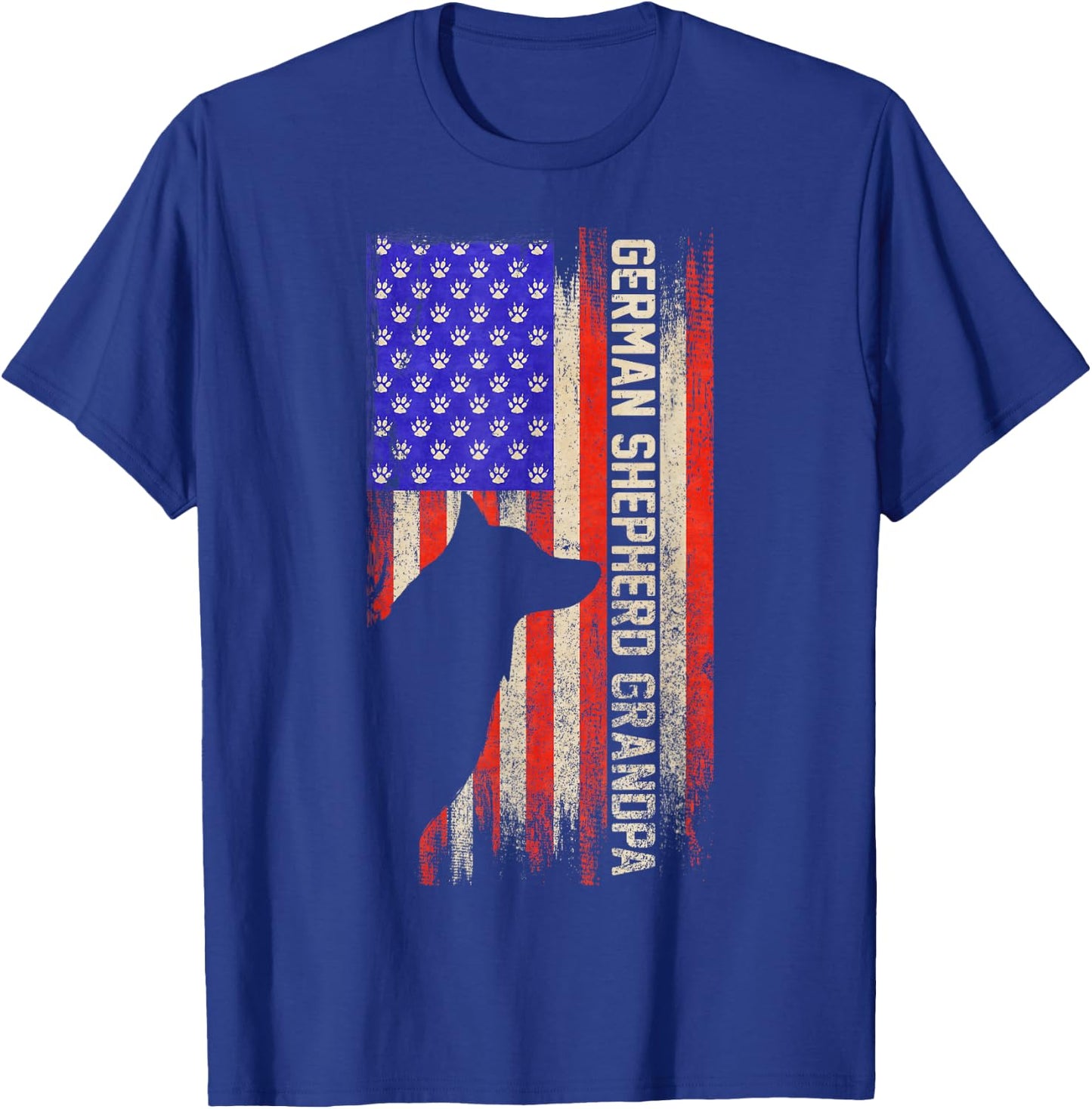 Vintage USA Flag Proud German Shepherd Grandpa Silhouette T-Shirt - T-Shirt | Royal
