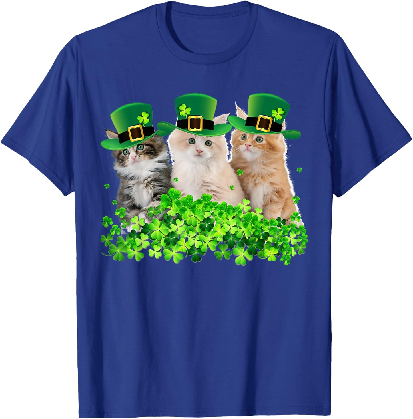 Three Cat St Patricks Day Kitty Kitten Lover Irish T-Shirt - T-Shirt | Royal