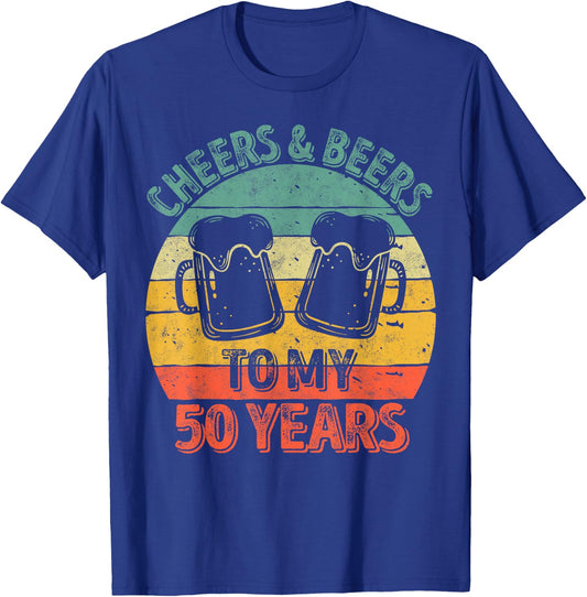 50th Birthday Gift Cheers And Beers To My 50 Years T-Shirt - T-Shirt | Royal