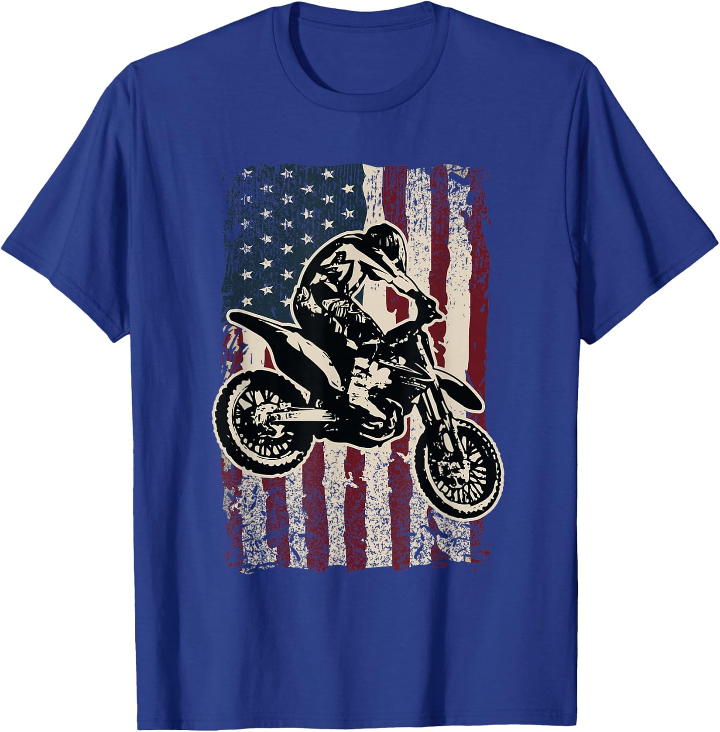 Motocross Dirt Bike Patriotic American Flag Biker Gift T-Shirt - T-Shirt | Royal