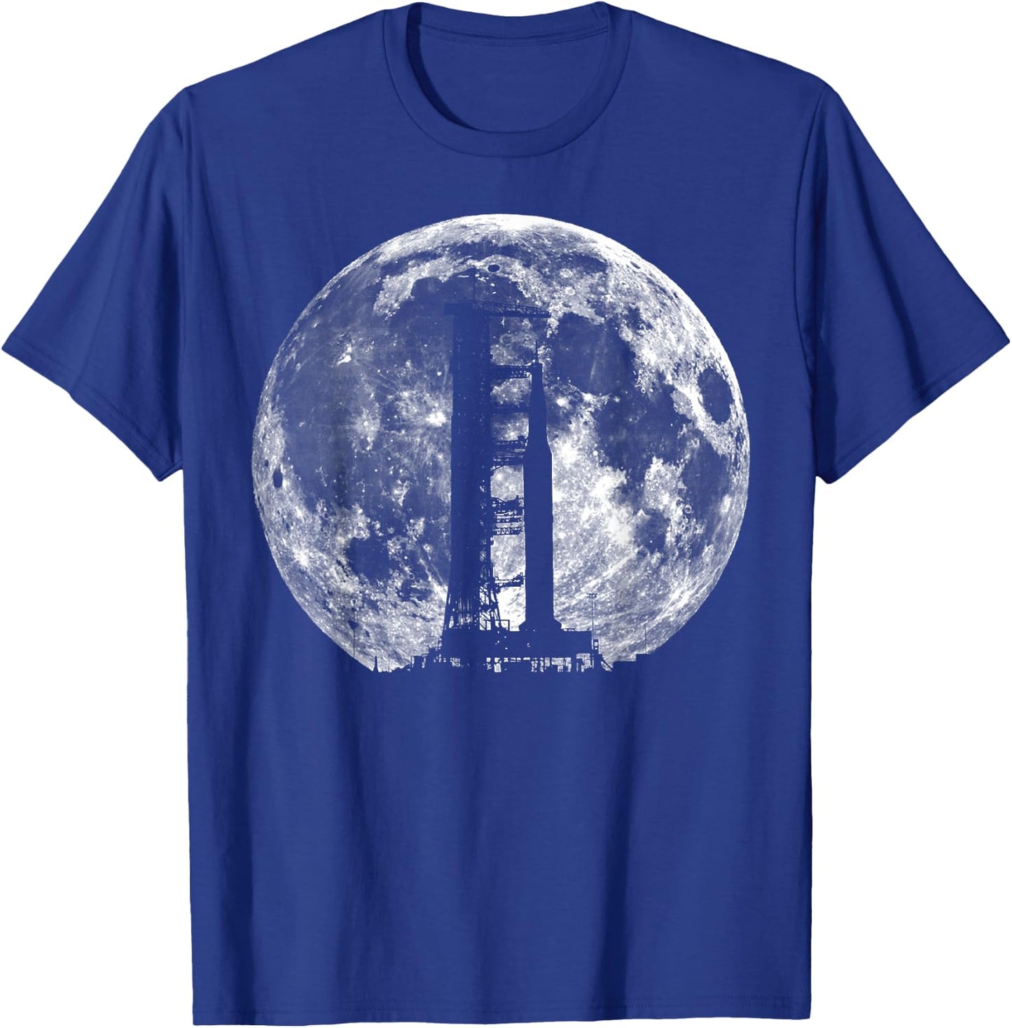 Saturn V Rocket Silhouette and Moon graphic NASA T-Shirt - T-Shirt | Royal