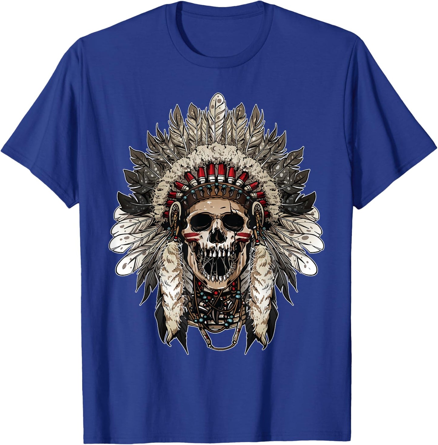Chief Head Native American Indians Warbonnets Headdress T-Shirt - T-Shirt | Royal