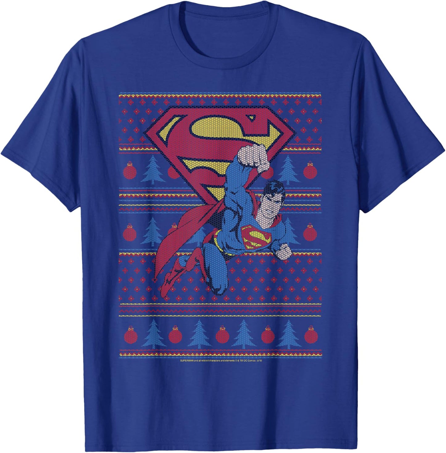 DC Comics Superman Action Pose Christmas Sweater Style T-Shirt - T-Shirt | Royal