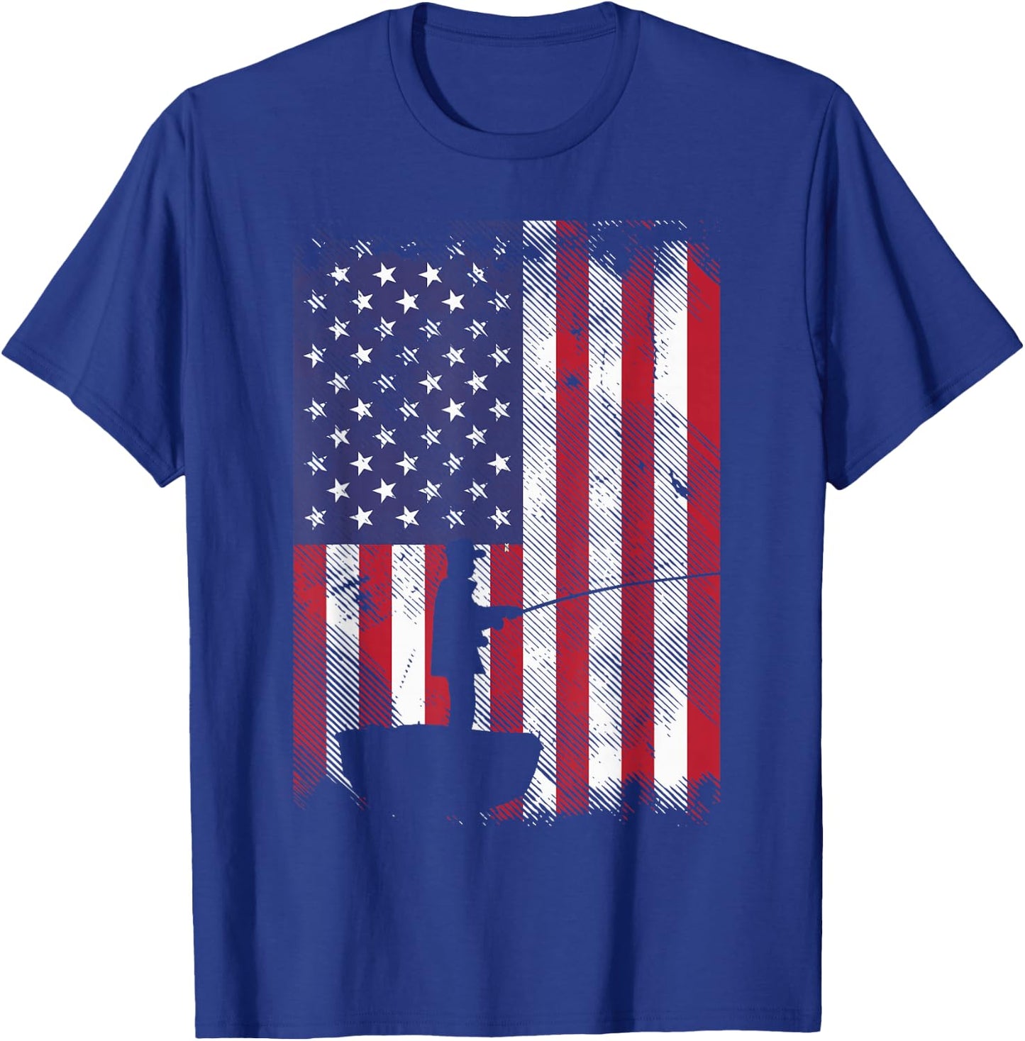 America Flag Fisherman Vintage Fishing Patriotic Angler Gift T-Shirt - T-Shirt | Royal