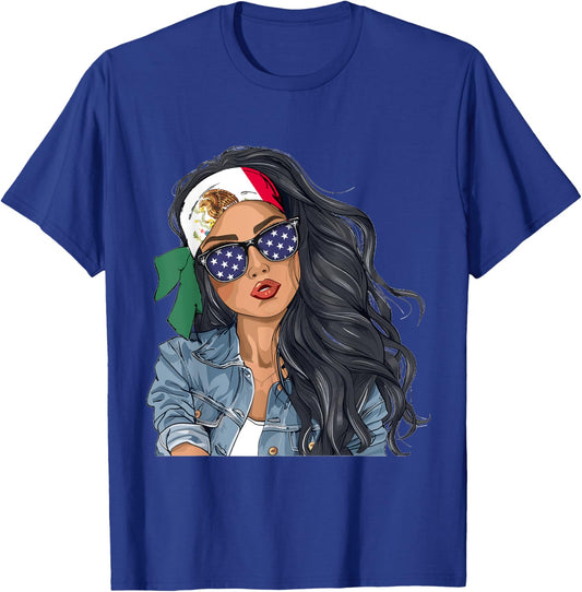 Mexican Woman Products Flag Uniform American Mexico T-Shirt - T-Shirt | Royal
