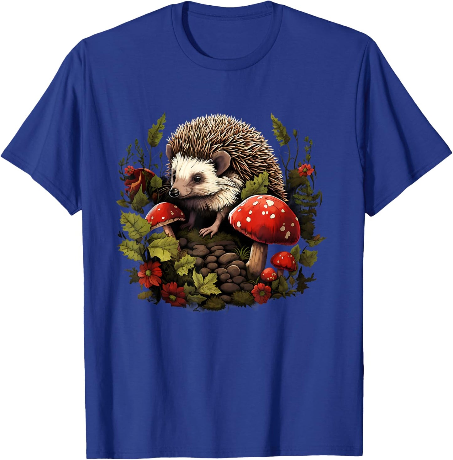 Hedgehog Landscape Animal Art Forest Wildlife Floral Artwork T-Shirt - T-Shirt | Royal