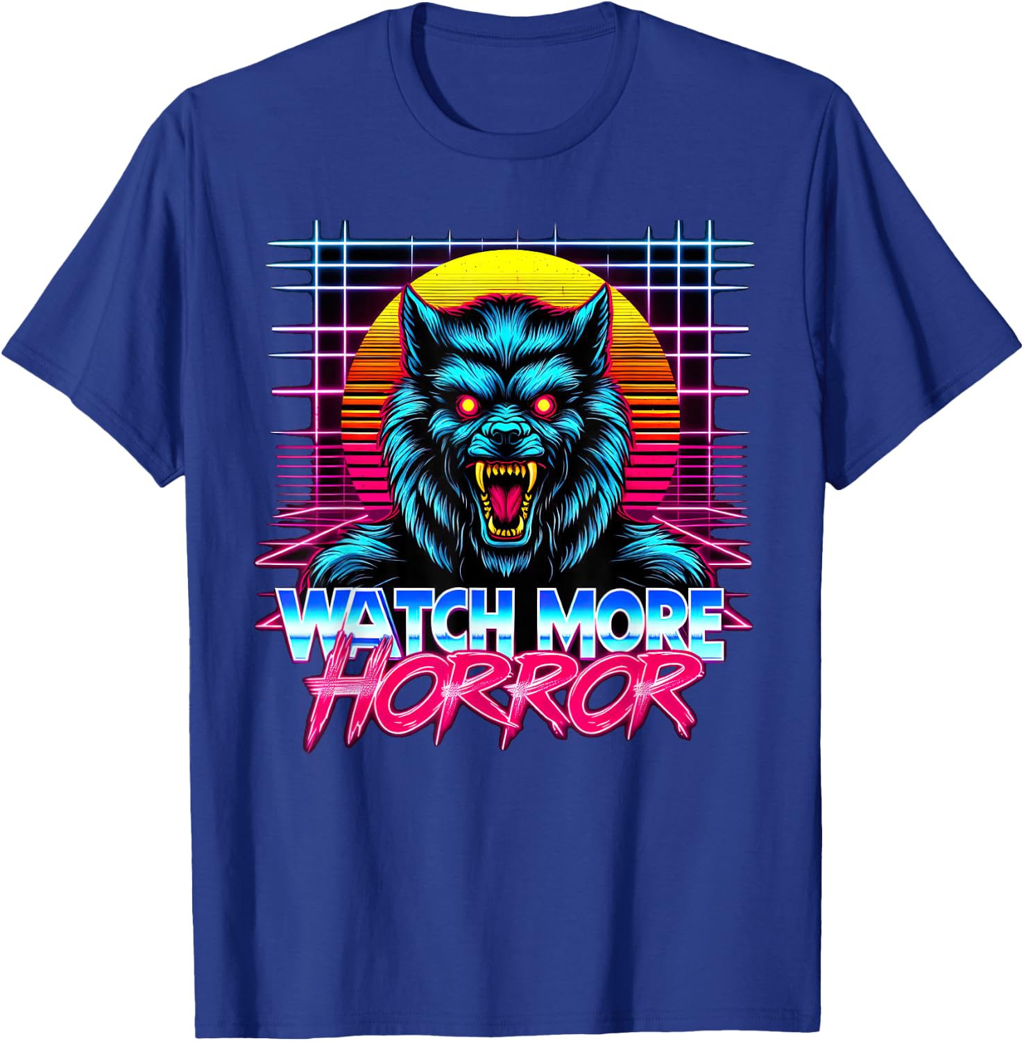 Watch More Horror Retro 80s Synthwave Style Werewolf Graphic T-Shirt - T-Shirt | Royal