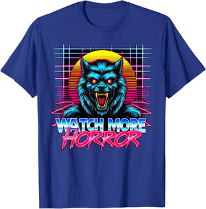 Watch More Horror Retro 80s Synthwave Style Werewolf Graphic T-Shirt - T-Shirt | Royal