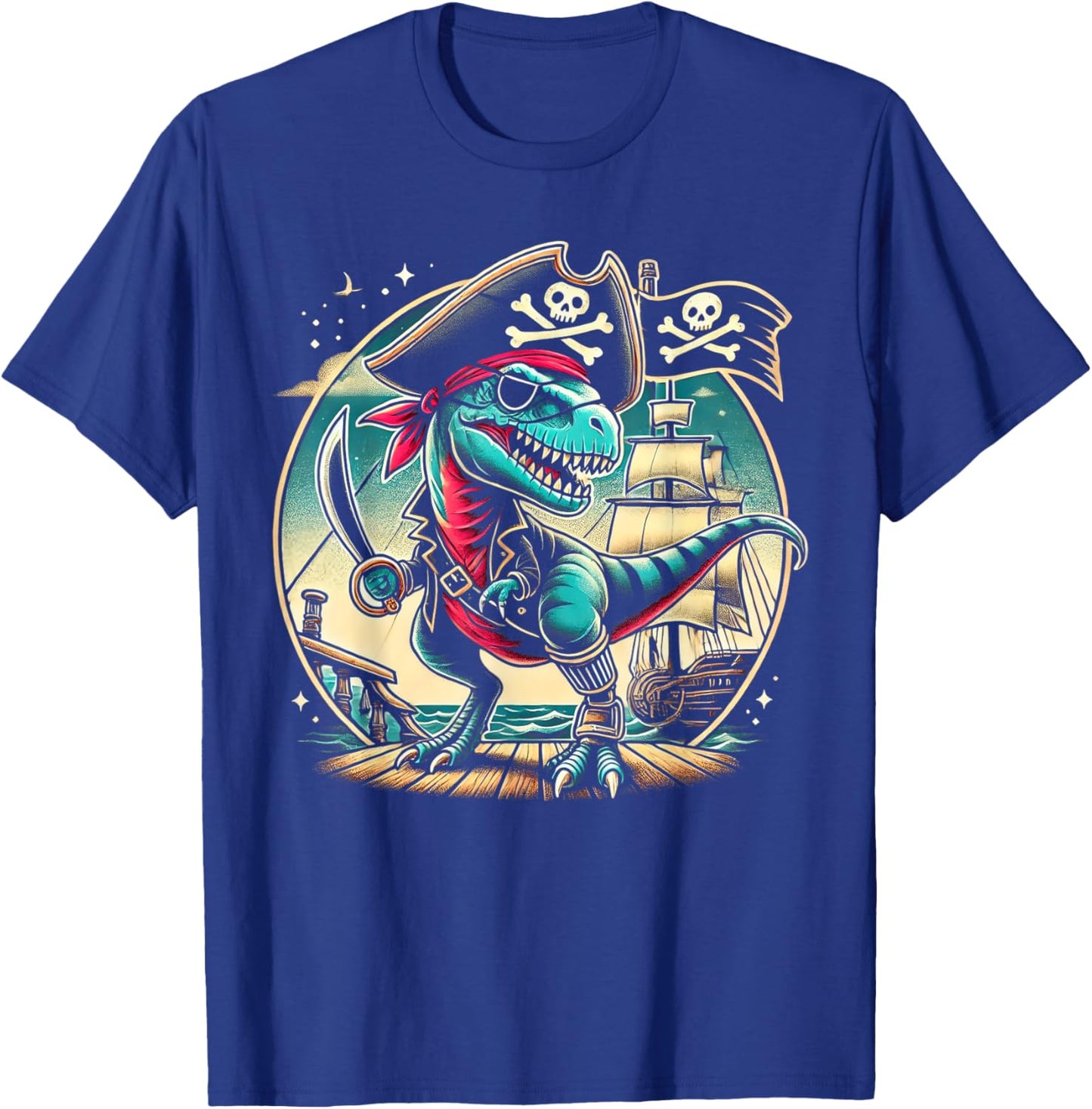 Pirate Dinosaur Tyrannosaurus Funny T-rex Halloween Costume T-Shirt - T-Shirt | Royal