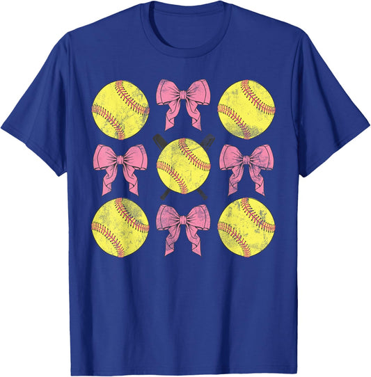 Softball Coquette Bows Game Day Softball Lover T-Shirt - T-Shirt | Royal