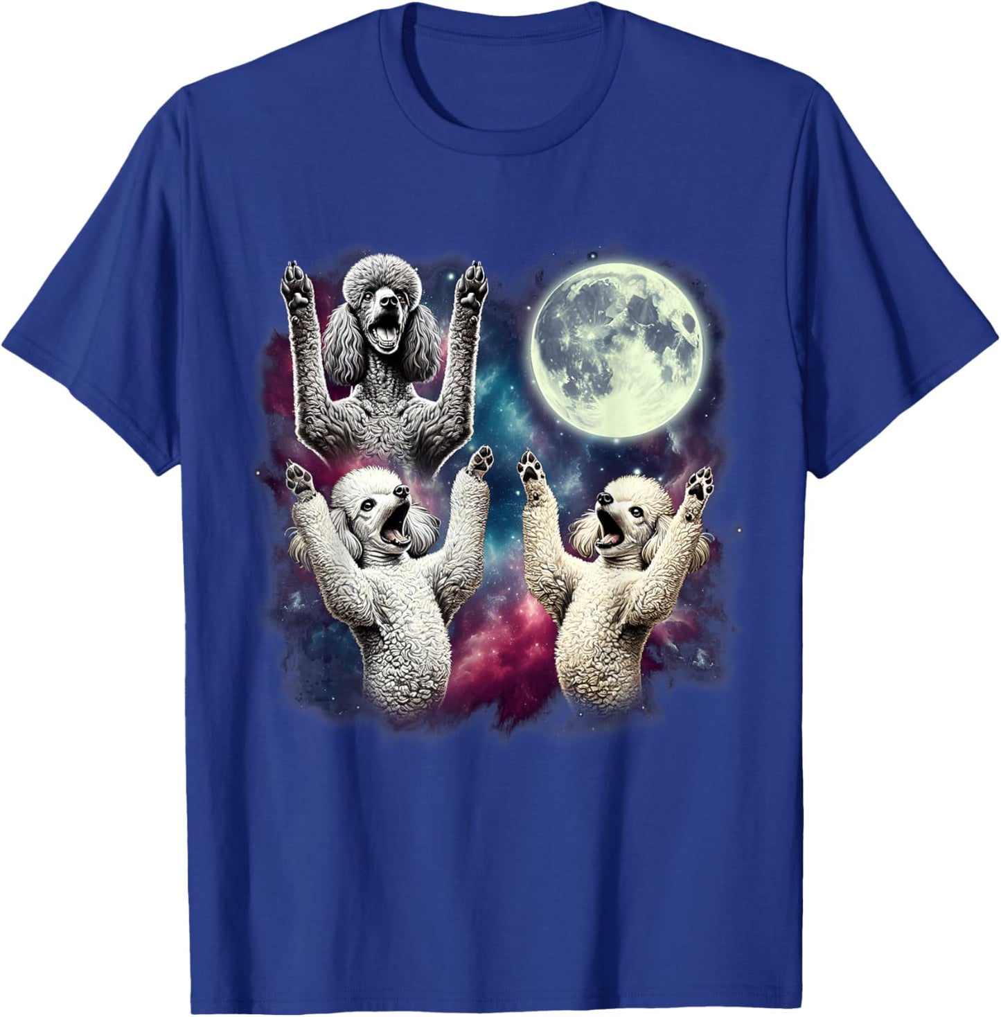 Three Poodles Howling at Moon Funny Weird Cursed Meme T-Shirt - T-Shirt | Royal
