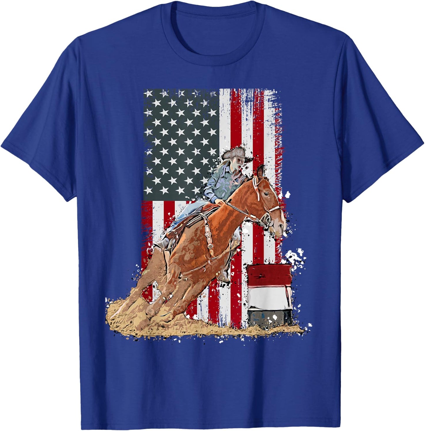 US Flag State Pride Barrel Racing Horse Rodeo Cowgirl T-Shirt - T-Shirt | Royal