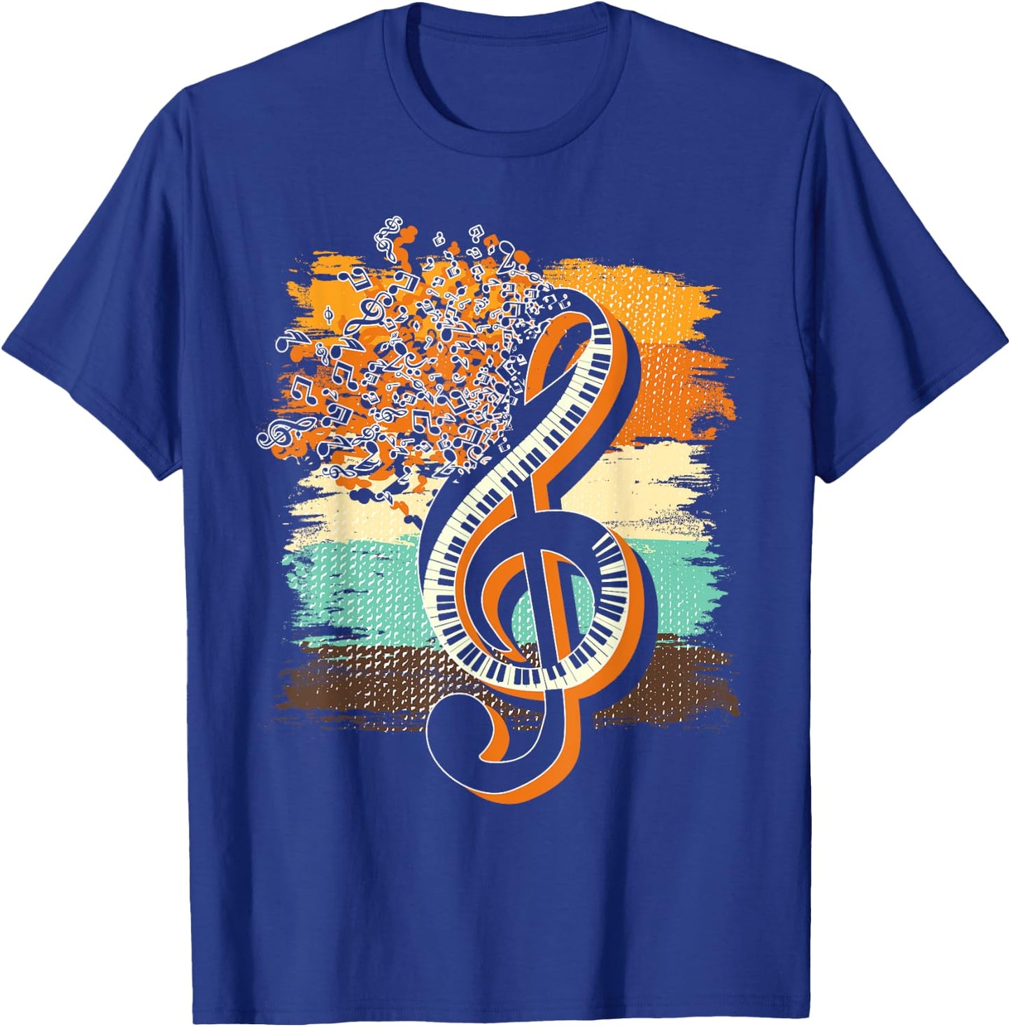 Retro Musician Music Notes Piano Keys Treble Clef Music T-Shirt - T-Shirt | Royal