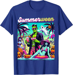 Happy Summerween Summer Halloween Holiday Beach Vibes Spooky T-Shirt - T-Shirt | Royal