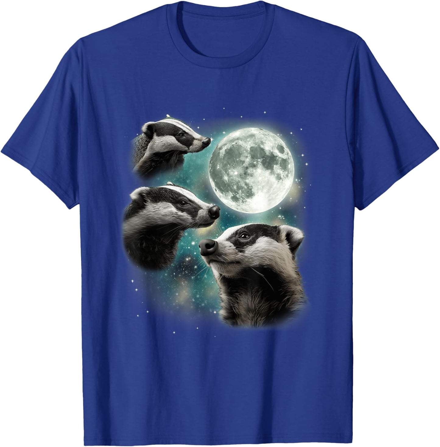 Three Badger Moon | 3 Howling Badgers Funny Cursed Meme T-Shirt - T-Shirt | Royal