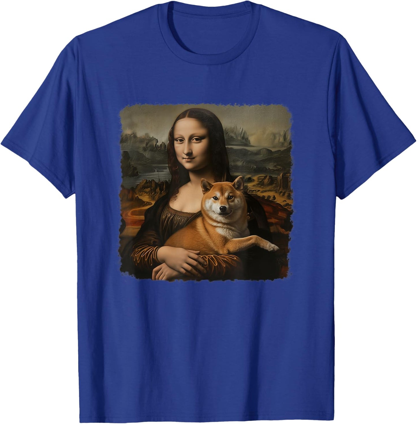 Mona Lisa With with Dog Funny Shiba Inu Art Painting T-Shirt - T-Shirt | Royal