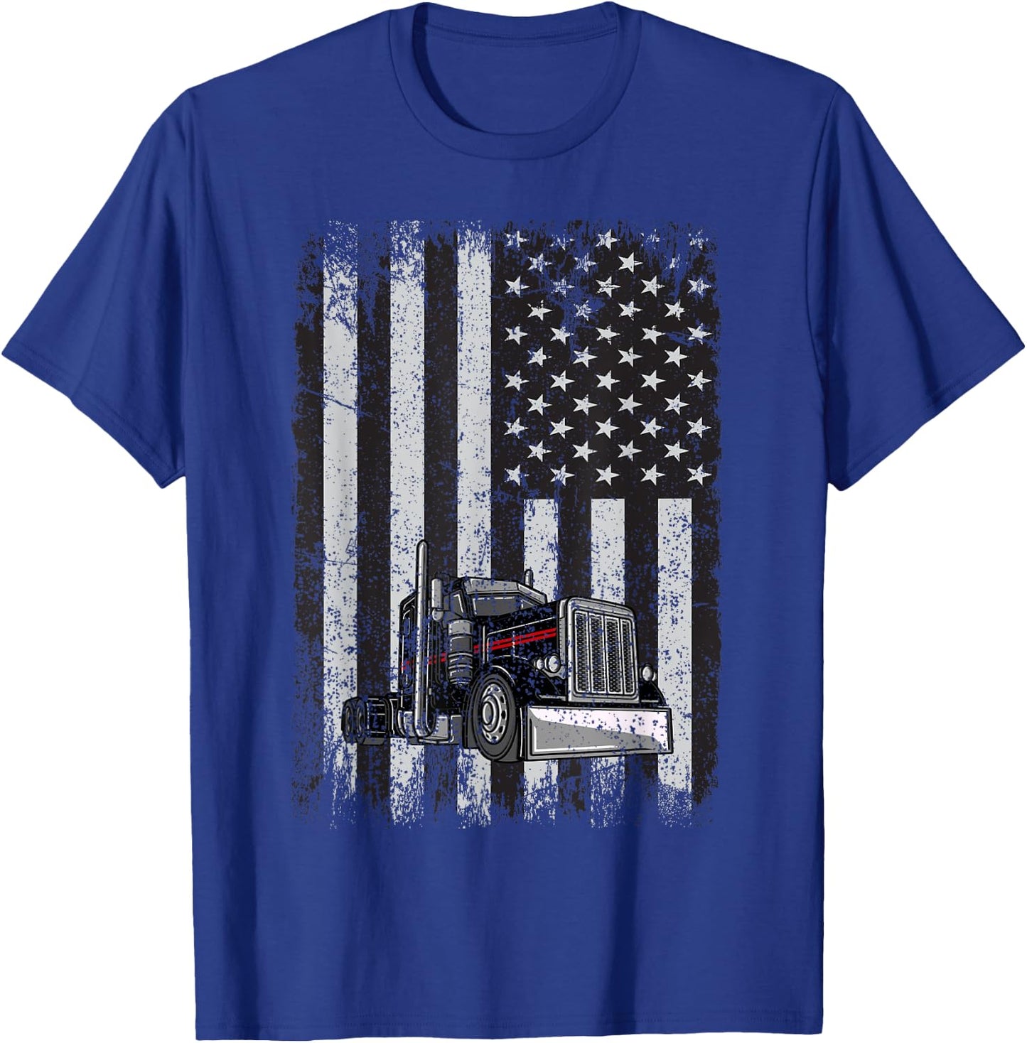 Patriotic black Truck American Flag black white T-Shirt - T-Shirt | Royal