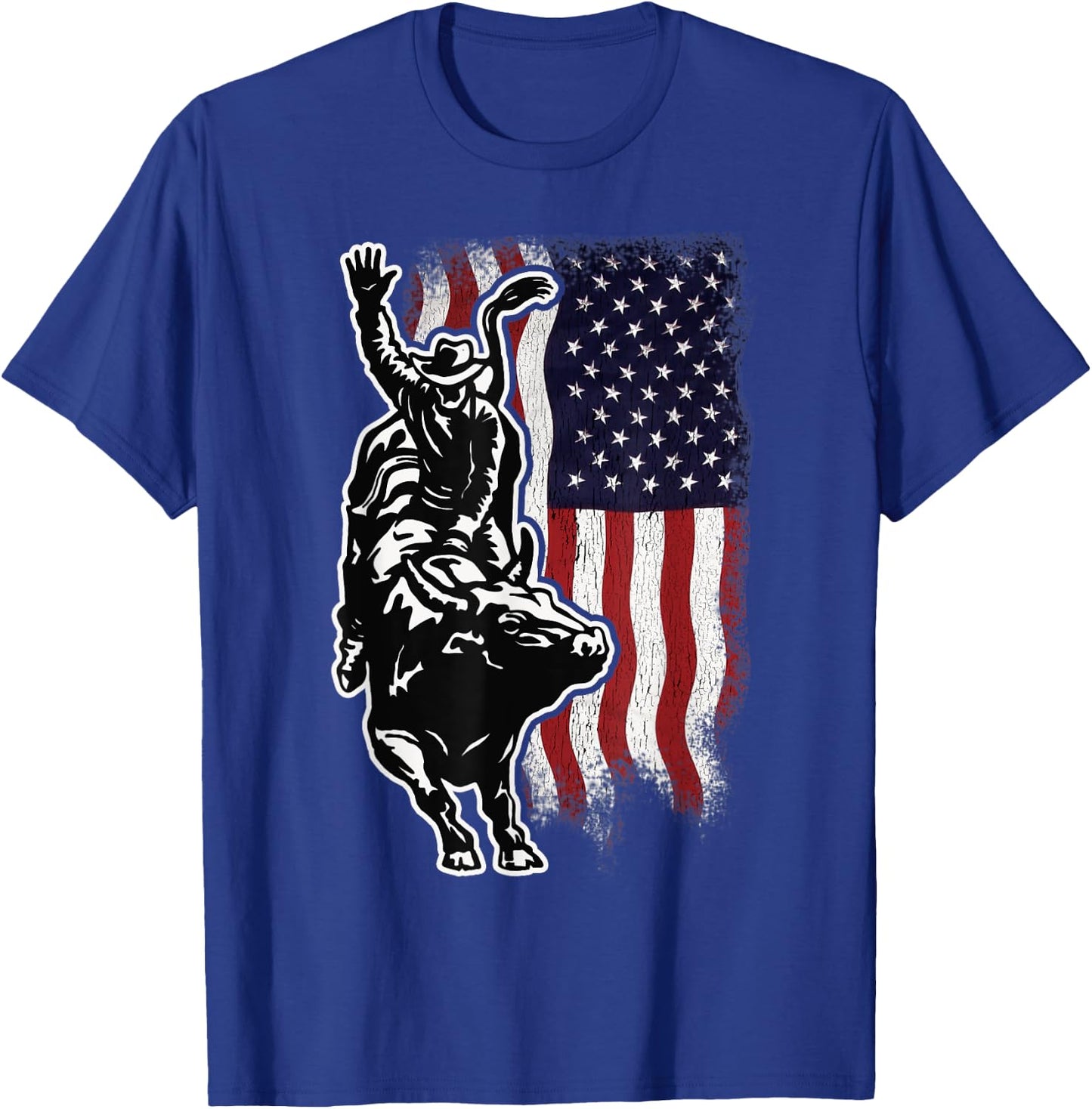 USA Patriotism Rider Independence Day Gift American Flag Bull Riding Cowboy 4th Of July Patriotic Rodeo -Adults Boys T-Shirt - T-Shirt | Royal