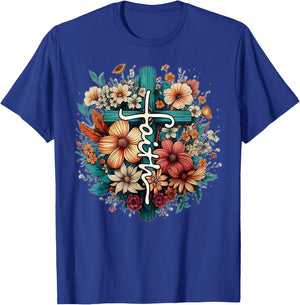 Retro Floral Christian Butterfly Faith Cross Vintage Faith T-Shirt - T-Shirt | Royal