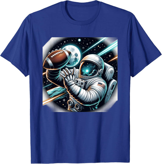 Astronaut Playing Football In Space T-Shirt - T-Shirt | Royal