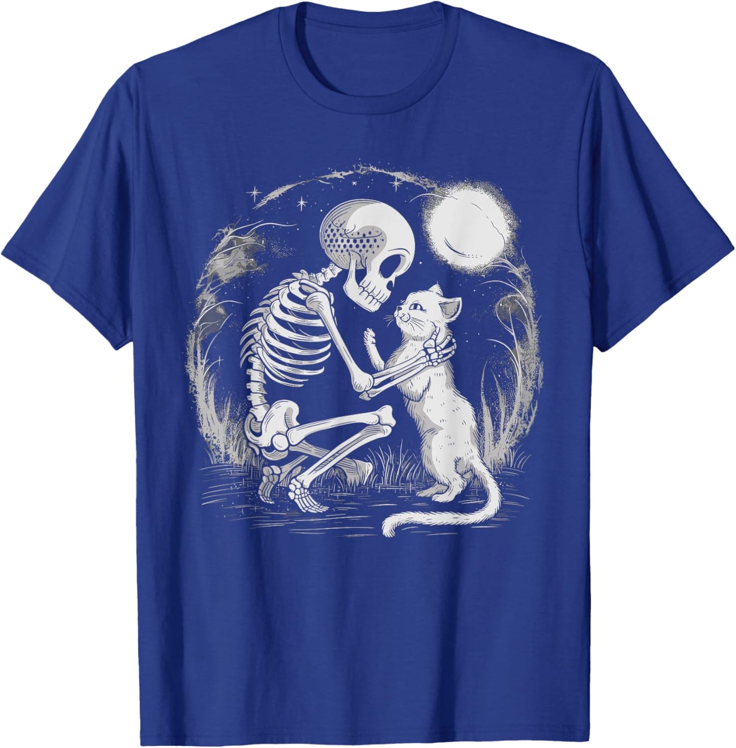 Skeleton Cat Skull Kitty Cute Goth Halloween Costume Women Kids T-Shirt - T-Shirt | Royal