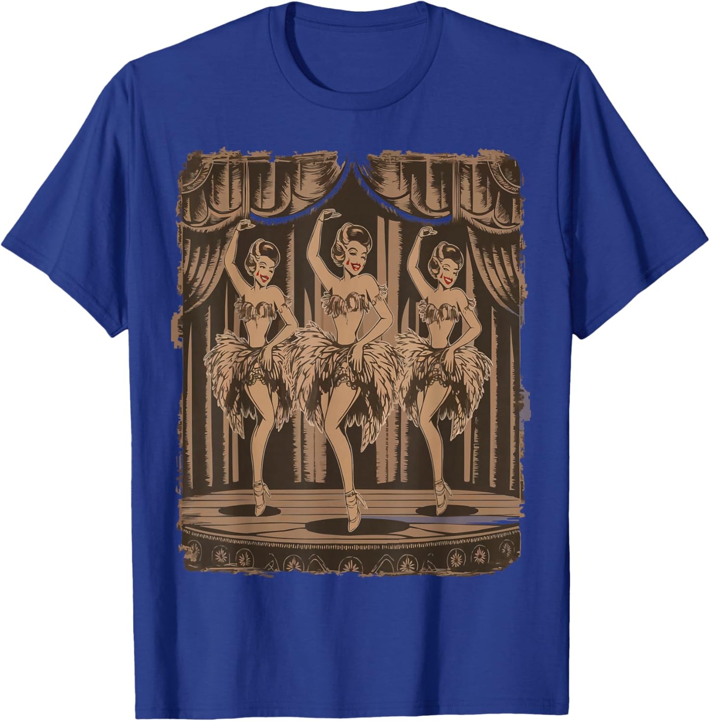 Vintage Showgirls Dancing on Stage in Classic Burlesque Art T-Shirt - T-Shirt | Royal