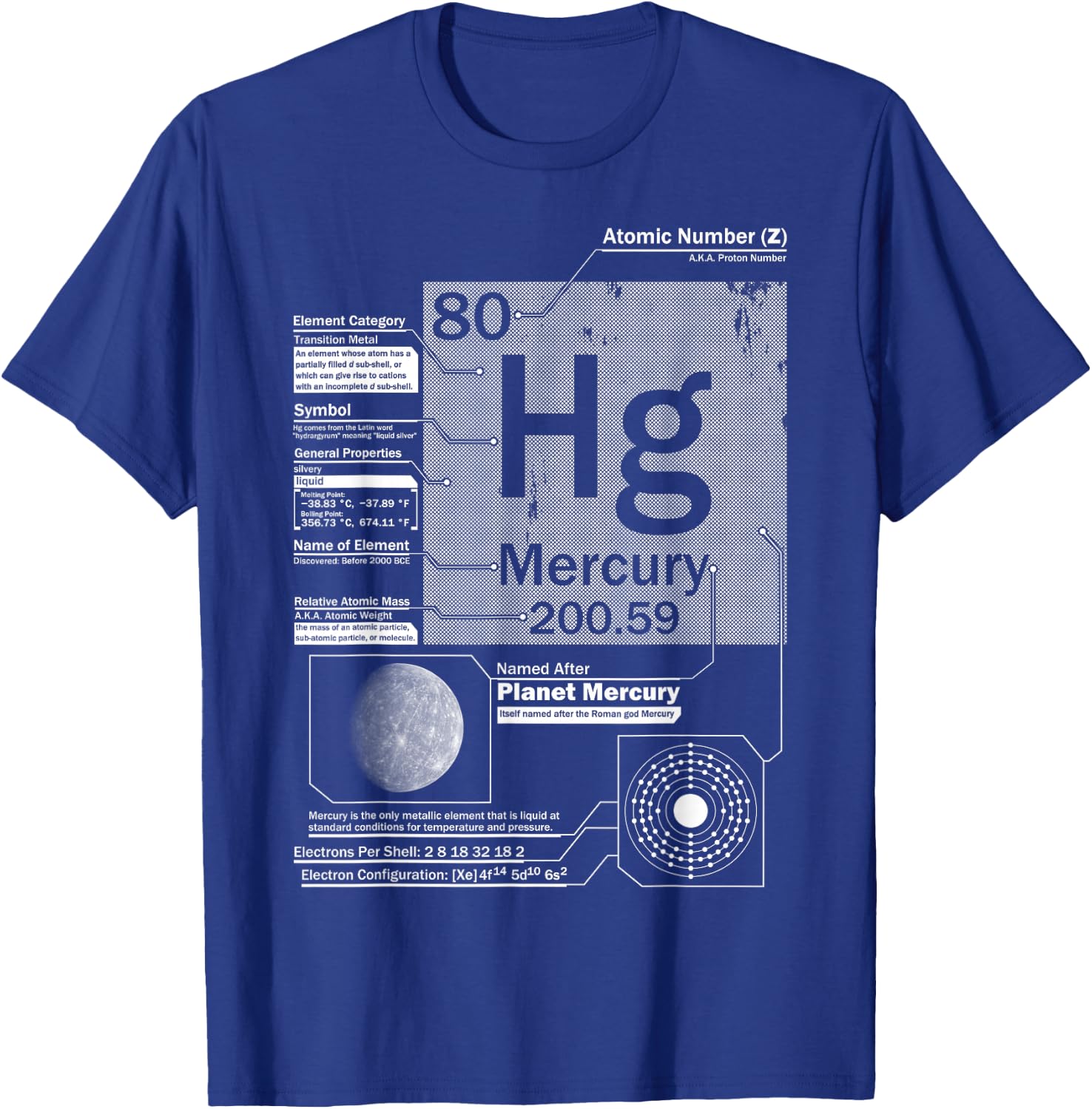 Mercury (Hg) Element | Atomic Number 80 Science Chemistry T-Shirt - T-Shirt | Royal