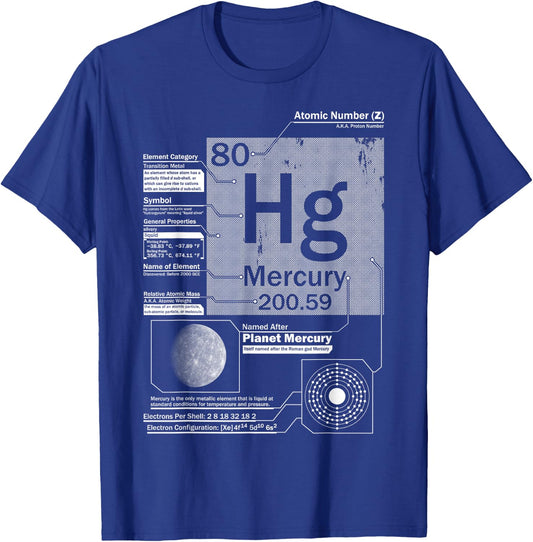 Mercury (Hg) Element | Atomic Number 80 Science Chemistry T-Shirt - T-Shirt | Royal